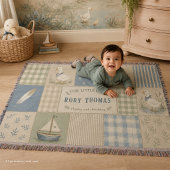 Couverture Petit Garçon Oie Personnalisé Gingham Bleu