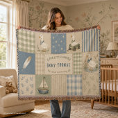 Couverture Petit Garçon Oie Personnalisé Gingham Bleu