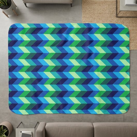 Couverture petite sherpa à chevrons ombrés bleu-ve