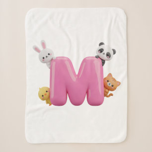 Couverture petite Sherpa rose avec lettre M en 3D