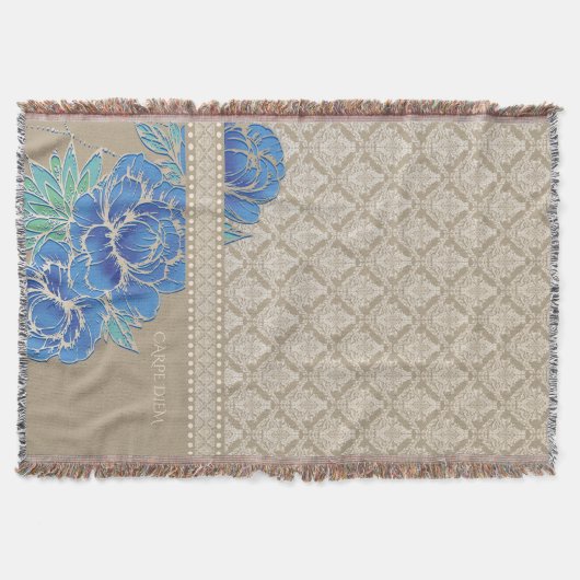Couverture PIVOÏNES BLEUES & DAMAS - Plaid (Devant)