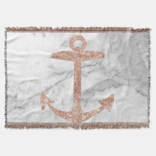 Couverture plage chic ceinturé rose or ancre marbre blanc (Devant)