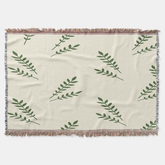 Couverture Plaid de jet crème et feuilles vertes (Devant)