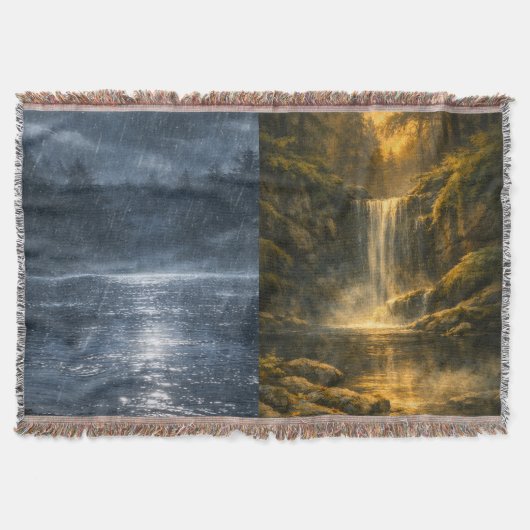 Couverture Plaid de jet forestier et cascade à deux scènes (Devant)