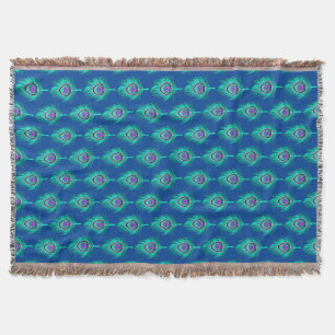 Couverture Plumes de paon, Aqua sur le bleu profond de Cobalt