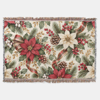 Couverture Poinsettia et motif carreaux Annonces de Noël