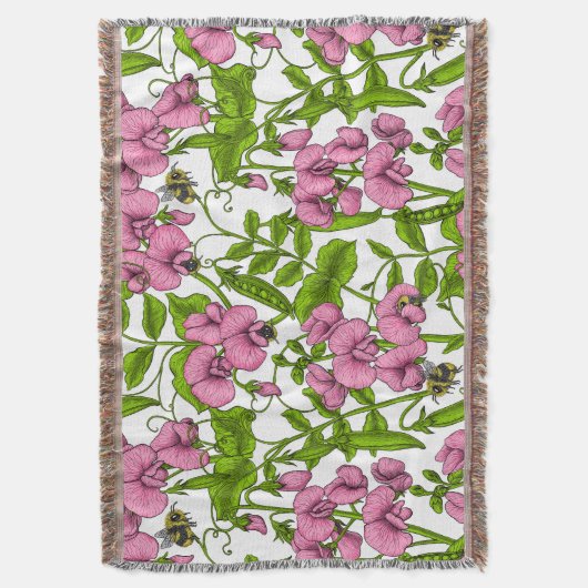 Couverture Pois doux et bourdons, rose, vert et blanc (devant Vertical)