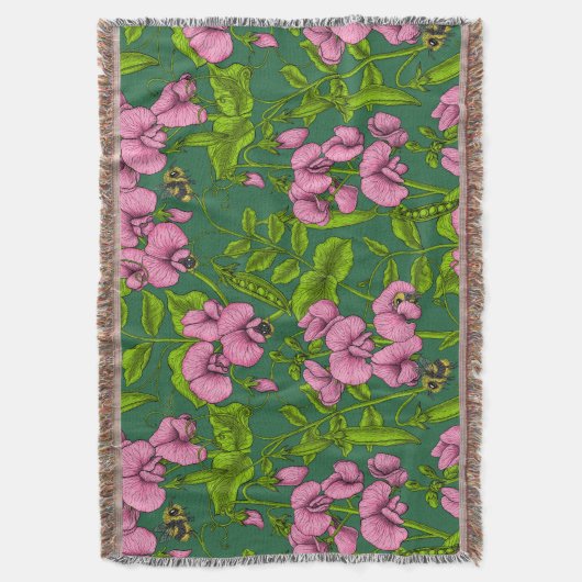 Couverture Pois doux et bourdons, vert et rose (devant Vertical)