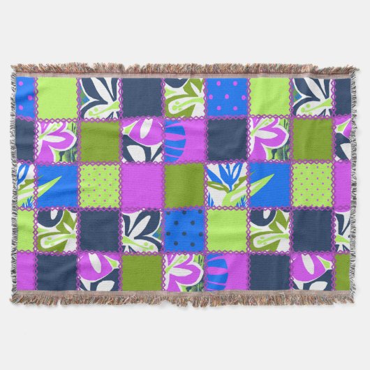 Couverture Pokii Hawaiian Floral et Patchwork Blanches (Devant)