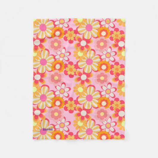 COUVERTURE POLAIRE レトロかわいいお花デザイン♡ピンク (Devant)