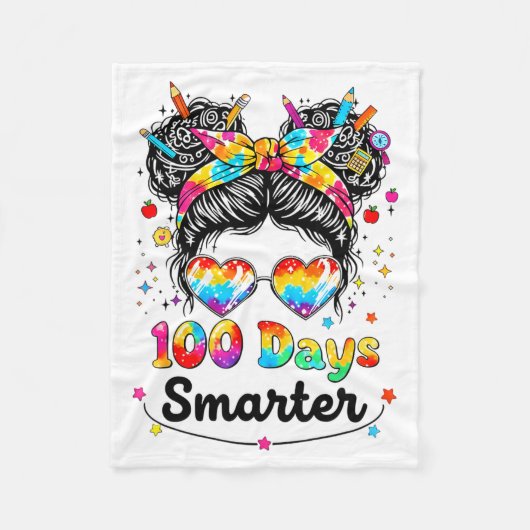 Couverture Polaire 100 Days Smarter Messy Bun 100th Day Of School Gir (Devant)