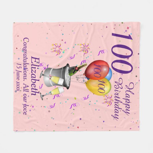 Couverture Polaire 100e anniversaire Célébration rose (Devant (Horizontal))