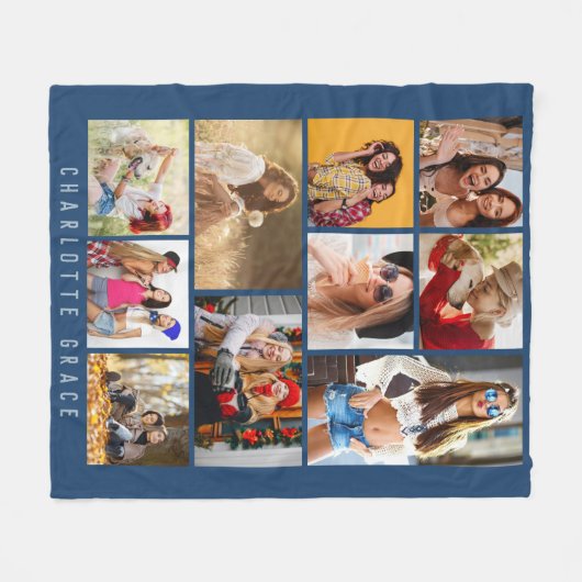 Couverture Polaire 10 Photo Simple Moderne Minimal Bleu Stylish Nom (Devant (Horizontal))