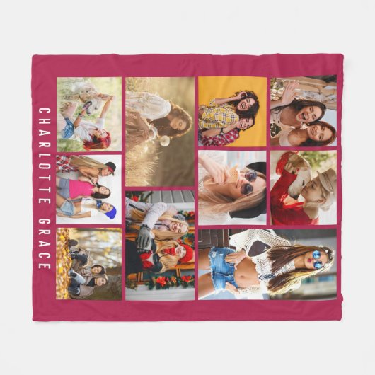 Couverture Polaire 10 Photo Simple Moderne Minimal Maroon Nom Chic (Devant (Horizontal))