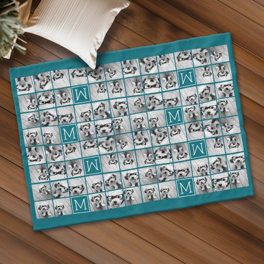 Couverture Polaire 11 Collage d'images avec Monogramme bleu personnal