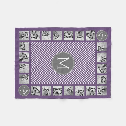 Couverture Polaire 11 Photo Purple Grey Chevron Motif avec Monogramme (Devant (Horizontal))