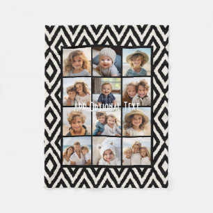Couverture Polaire 12 Photo Instagram Collage avec Motif Ikat noir