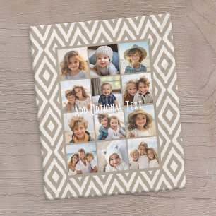 Couverture Polaire 12 Photo Instagram Collage Khaki Ikat Motif