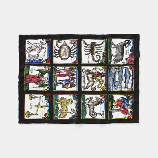 Couverture Polaire 12 Signes zodiaques Symboles astrologiques d'anniv (Devant (Horizontal))