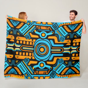 Couverture Polaire 155 motif symétrique bleu et orange