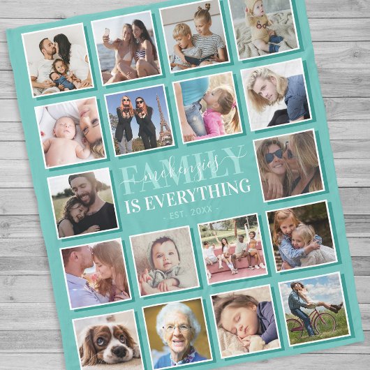 Couverture Polaire 18 Photo Collage Nom de famille Turquoise