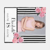 Couverture Polaire 18e anniversaire noir blanc rayures photo florale (Devant (Horizontal))
