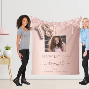 Couverture Polaire 18e anniversaire photo rose or parties scintillant
