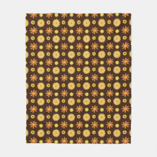 Couverture Polaire 1970 Retro Brown orange jaune fleuri