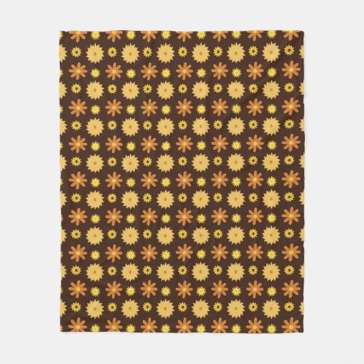 Couverture Polaire 1970 Retro Brown orange jaune fleuri (Devant)