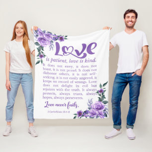 Couverture Polaire 1 Corinthiens 13:4-8 L'amour est Patient Purple Fl