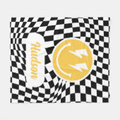 Couverture Polaire 1anniversaire sourire visage rétro noir blanc supe (Devant (Horizontal))