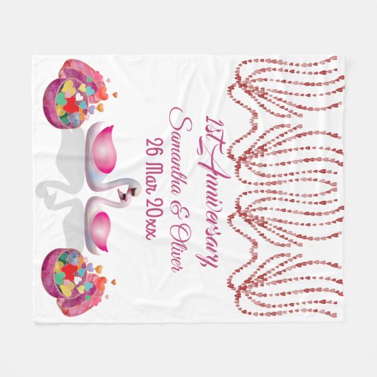 Couverture Polaire 1er Anniversaire 2 Cygnes Aimer Balayage Coeurs Ai (Devant (Horizontal))
