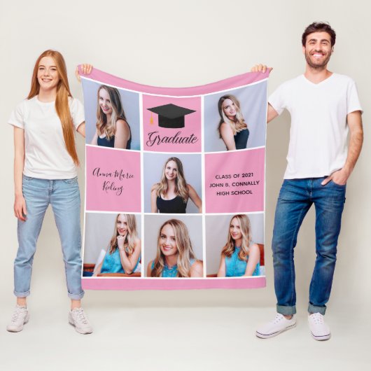 Couverture Polaire 2023 Graduation senior Portrait Photo Collage Pink (En situation)