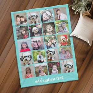 Couverture Polaire 20 Photo Collage - Grille avec texte script aqua t
