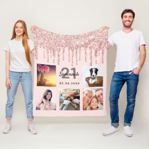 Couverture Polaire 21e anniversaire blush rose or parties scintillant
