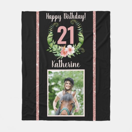 Couverture Polaire 21e anniversaire nom floral noir (Devant)