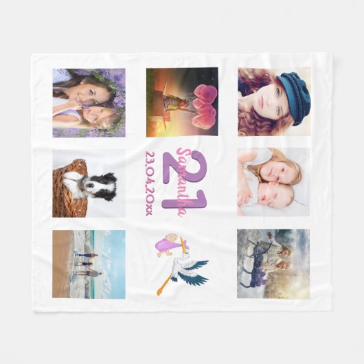 Couverture Polaire 21e anniversaire photo collage blanc (Devant (Horizontal))