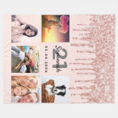 Couverture Polaire 21e anniversaire photo rose or parties scintillant (Devant (Horizontal))