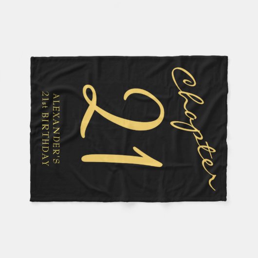 Couverture Polaire 21st Birthday Party Gold Script Blue  (Devant (Horizontal))