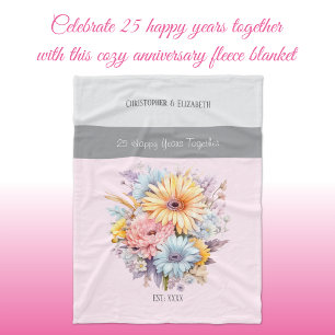 Couverture Polaire 25 ans argent anniversaire fleurs rose