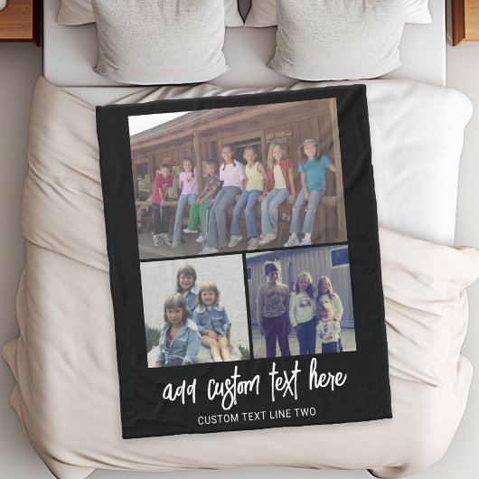 Couverture Polaire 3 Collage photo avec texte de script - noir blanc