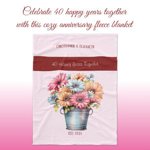 Couverture Polaire 40 ans fleurs rubis anniversaire rose