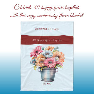 Couverture Polaire 40 ans rubis anniversaire fleurs bleu