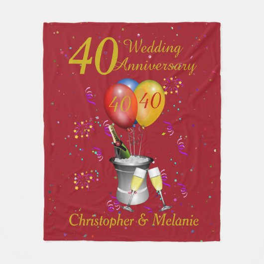 Couverture Polaire 40e anniversaire de Mariage Fête rouge (Devant)