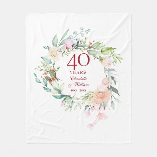 Couverture Polaire 40e anniversaire du Mariage Ruby Floral Garland (Devant)