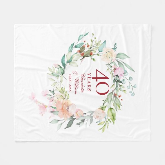 Couverture Polaire 40e anniversaire du Mariage Ruby Floral Garland (Devant (Horizontal))
