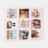 Couverture Polaire 40e anniversaire rose or blush photo collage nom (Devant (Horizontal))