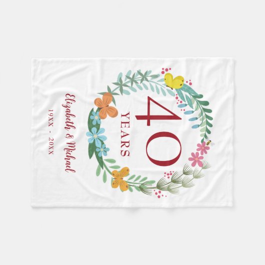 Couverture Polaire 40e anniversaire Ruby Floral Butterfly Wreath (Devant (Horizontal))