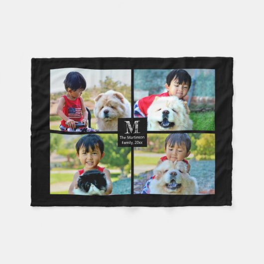 Couverture Polaire 4 Collage photo Customisé avec monogramme (Devant (Horizontal))