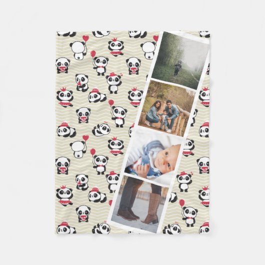 Couverture Polaire 4 Photo Booth Cute Panda Bear Personnalisé (Devant)